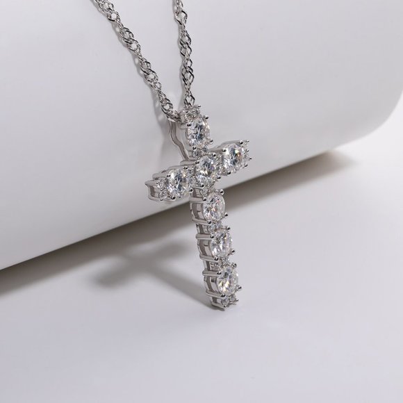 Certified 2.1 ct. t.w. Moissanite Diamond Holy Cross Necklace NEW - Picture 3 of 10